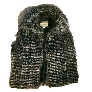 Faux Fur Vest Size Small Panhandle Slim Powder River Outfitters Black White - Picture 1 of 9
