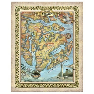Beaufort South Carolina Map Art Print Poster Vintage Wall Decor Home & G - Picture 1 of 9