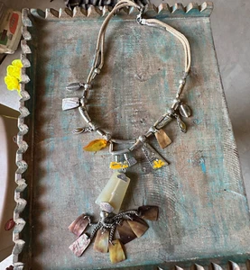 Old Brass Handmade Silver Coated Rajasthani Indian Women Jewelry Necklace - Picture 1 of 10