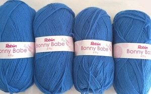 Blue Wool 4ply, 4 Balls (400gms) Robin Bonny Babe 4 ply Wool Shade 1371 - Picture 1 of 4