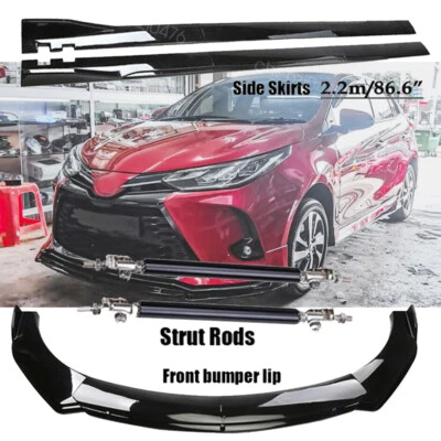 Gloss Black Front Bumper Lip Spoiler Splitter + Side Skirt For Toyota Yaris /iA - Изображение 1 из 4
