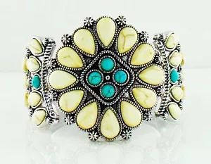 Southwestern Stretch Bracelet Large New Turquoise & Off White Stone - Picture 1 of 3