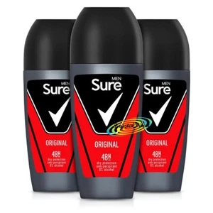 3x Sure Original Dry Anti-Perspirant Deodorant Roll 48Hr On Alcohol Free 50ml - Picture 1 of 1