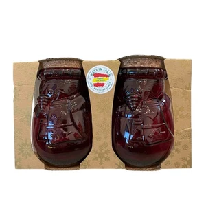 Vidrios San Miguel Red Glass Snowman Jars Set Of 2 New In Box Made In Spain - Picture 1 of 15
