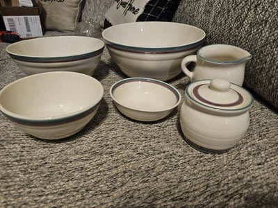 Juniper Stoneware Collection by Pfaltzgraff w/Green & Mauve Bands  - Image 1 of 4