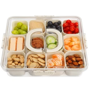 Divided Serving Tray with Lid and Handle, Portable Snack Box, 12 Compartments... - Picture 1 of 7