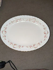 Pope Gosser Florence Sterling Serving Platter Pink Roses Gold Rim USA 15.25" - Picture 1 of 4