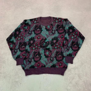 Vintage abstract knitted jumper Flower Patterned knit sweater Women's XL - Picture 1 of 5