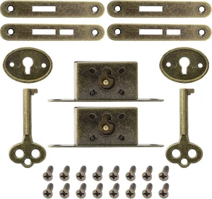 Confezione 2 Mini Serrature Con Chiave Scheletro, Mortise Completo Antiche Per Bronzo - Foto 1 di 7