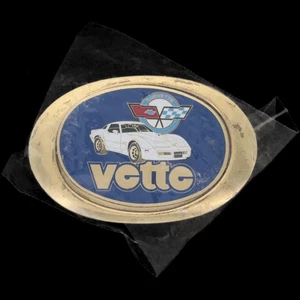 Chevrolet Corvette C4 Vette Racing Car Stingray Indy 500 GM Vintage Belt Buckle - Picture 1 of 7