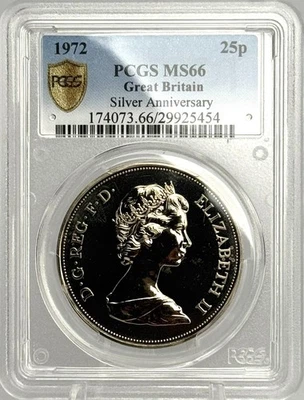 1972 Great Britain 25 Pence, Silver Wedding - GEM Uncirculated, PCGS MS66 - Image 1 of 3