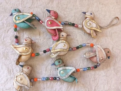 Винтажная декоративная ткань птица гирлянда 23» w бисер блестки золото и серебро отделка народный A - Изображение 1 из 4