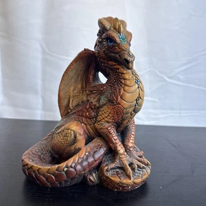 Windstone Editions 9" Male Dragon Statue Brown And Turquoise Melody Pena 1986 - Bild 1 von 24