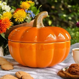 Small Mini Pumpkin Trinket Jar Ceramic Autumn Fall Thanksgiving Decoration Used - Picture 1 of 8