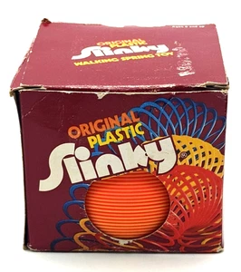 Vintage Original Kunststoff Slinky in Box orange rot offene Box Top Zustand - Bild 1 von 5