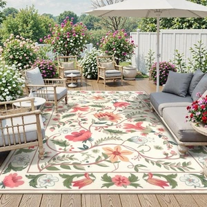 Indoor Outdoor Area Rug 8x10 ft Large Floral Patio Rugs for RV Camping - Picture 1 of 7