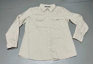 LL Bean Womens Beige&White Polka Dot Shirt XL Roll Tab Long Sleeve Button Up - Picture 1 of 12