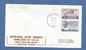 PRIMER VUELO AM 31 MIAMI FL A NUEVA YORK 12 DE FEBRERO DE 1946 MARRÓN - Imagen 1 de 1