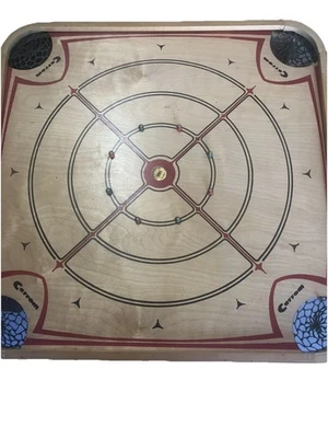 Vintage Double Sided Carrom Game Board Wood 26” X 26” Pocketed 1970 Board Only - Image 1 of 3