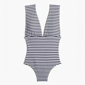 J. Crew Plunge V-neck one piece swimsuit in classic stripe Sz 10 - Picture 1 of 11