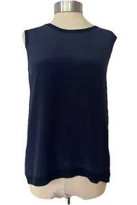 Georges Rech Navy Silk & Cotton Knit Top Camisole Sleeveless Blouse M UK 12-14 - Picture 1 of 9