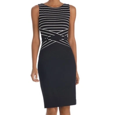 White House Black Market Sz 4 Sleeveless Striped Black & White Dress Retail $150 - Image 1 of 4