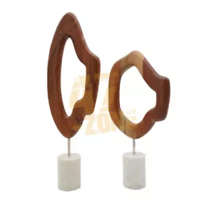 S/2 Wood Marble Statuary Brown White Indoor Outdoor Tabletop Home Decor - Picture 1 of 7