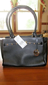 MICHAEL KORS Black Pebbled Leather Addison MD Satchel NEW with tags retail $368 - Picture 1 of 6