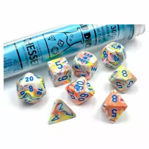 Chessex CALEIDOSCOPIO FESTIVO/AZUL Laboratorio Dados Poliédricos Juego de 7 troqueles CHX30047 - Imagen 1 de 3