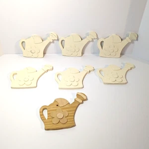 Unfinished Wood Flower, Watering Can Cutout, Raised, DIY Craft Art Decor, 7 Pcs - Picture 1 of 9