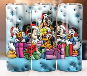 Christmas Mickey and Friends Snow Custom Cup Tumbler Mug 20 oz Stainless Straw - Picture 1 of 1