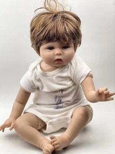 Yesteria Reborn Baby Doll Cloth Body Silicone Limb Head Brunette Blue Eye Unisex - Picture 1 of 5