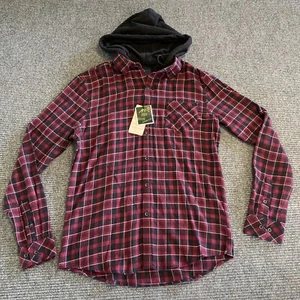 Nomad Flannel Jacket Mens M Red Black White Plaid Hoodie Button Down - Picture 1 of 10