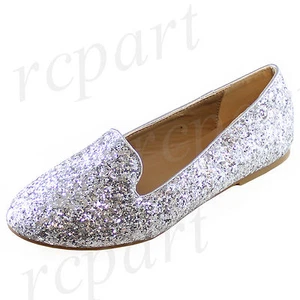 Nuevos zapatos para mujer diamantes de imitación ballet planos parpadeo boda informal plata - Imagen 1 de 10