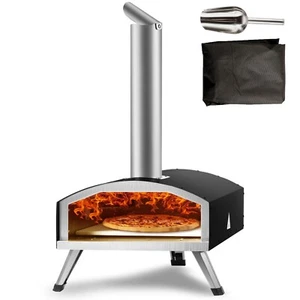 Forno a Legna per Pizza Portatile in Acciaio Nero Pietra Cordierite 540℃ - Foto 1 di 11