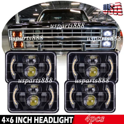 4x Fit Chevy C10 Pickup 81-1987 Truck 4X6" LED Headlights Halo White+Amber w/DRL - Image 1 of 4