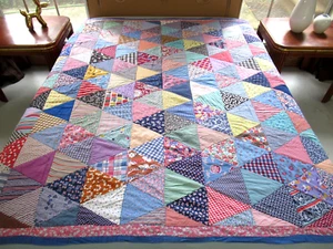Vintage 190 Different Feed Sacks Hand Pieced 1000 PYRAMIDS Quilt; 72" x 67" - Picture 1 of 24