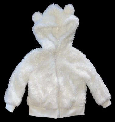 Okie Dokie Plush Jacket Hooded W/Ears Sherpa Full Zip White 9 Months Unisex - Image 1 of 3