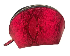 Neiman Marcus Half Dome Zip Cosmetic Bag Pink Leather Snakeskin NEW - Picture 1 of 8