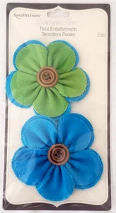 RECOLLECTIONS Boutique Fleur FLORAL EMBELLISHMENTS - 2pcs - BLUE/GREEN - Picture 1 of 3