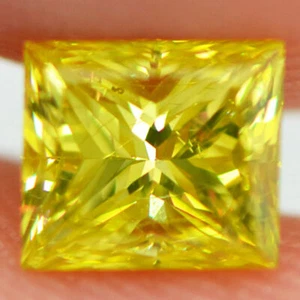 Yellow Diamond Fancy Color Loose Princess Cut 0.90 Carat VS2 Enhanced Polished - Picture 1 of 10