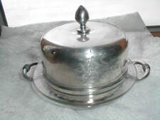 Meriden Silver Plated Handled Butter Dish w Clear Glass Gray Cut Floral Insert