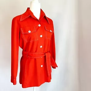 Vintage 70s Koret Of California Orange Belted Button Up Jacket Medium Retro Mod - Picture 1 of 18