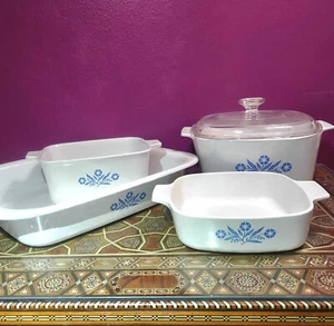 Corningware Blue Cornflower 4-Piece Set A-1, A-21, P-4-B, A-3-B + A-9-C Lid - Picture 1 of 18
