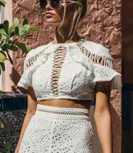 ZIMMERMANN Lovelorn broderie anglaise Lace Crop Top White Size 1 / 10AU / 6 US - Bild 1 von 12