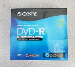 Sony Handycam DVD-R 3-Pack 60 Min 2.8GB Double Sided Mini Disc New Sealed - Picture 1 of 2