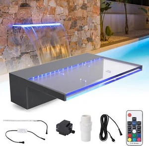 12" Pool Fountain Acrylic Pool Waterfall Spillway with 9 Colors Led Strip Light - Picture 1 of 7