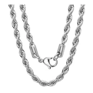 Collar de cadena de cuerda de plata de acero inoxidable 316L sólido de 2 mm para hombre y mujer 20" - Imagen 1 de 3