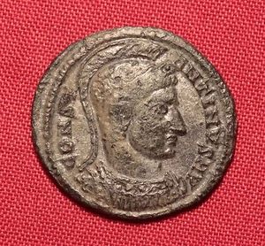 Ancient Roman Silvered Bronze Constantinus AE Follis Coin, Helmeted Emperor! - Picture 1 of 2