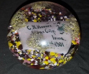 Sioux City IOWA 1901 ART GLASS Paperweight ADVERTISING C.N. HOOVER Banker? HEAVY - Picture 1 of 8